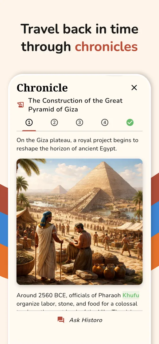 An illustrated Historo chronicle on the construction of the Great Pyramid of Giza
